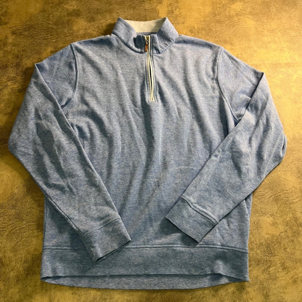 Collars & Co‎ Quarter Zip Pullover Mens Medium Blue Cotton Spandex Heathered